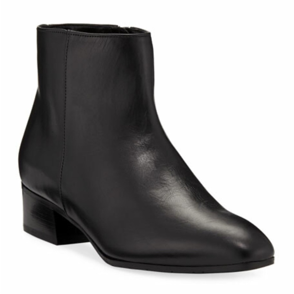 Aquatalia Fuoco Black Leather Ankle Booties Stacked Heel Size 6.5 Ankle Boots - Picture 3 of 12
